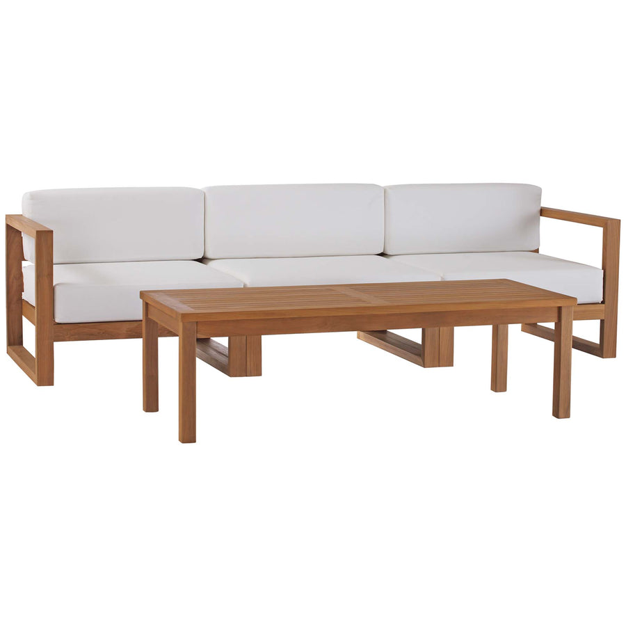 Cedar 4-Piece Outdoor Patio Teak Wood Furniture Set in Natural White