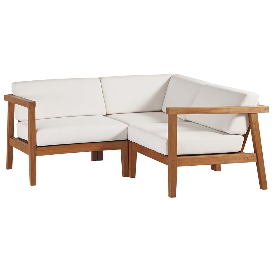 Fable 3-Piece Outdoor Patio Teak Wood Sectional Sofa Set in Natural White