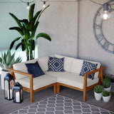 Fable 3-Piece Outdoor Patio Teak Wood Sectional Sofa Set in Natural White