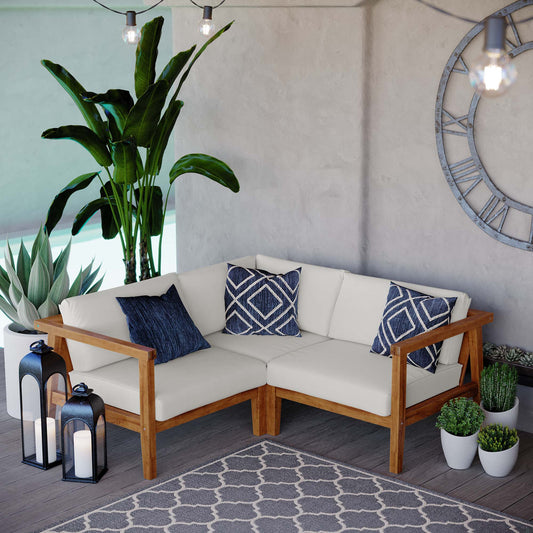 Bayport 3-Piece Outdoor Patio Teak Wood Sectional Sofa Set by Furniture For America