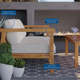 Fable Outdoor Patio Teak Wood 2-Seater Loveseat in Natural White