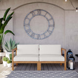 Fable Outdoor Patio Teak Wood 2-Seater Loveseat in Natural White