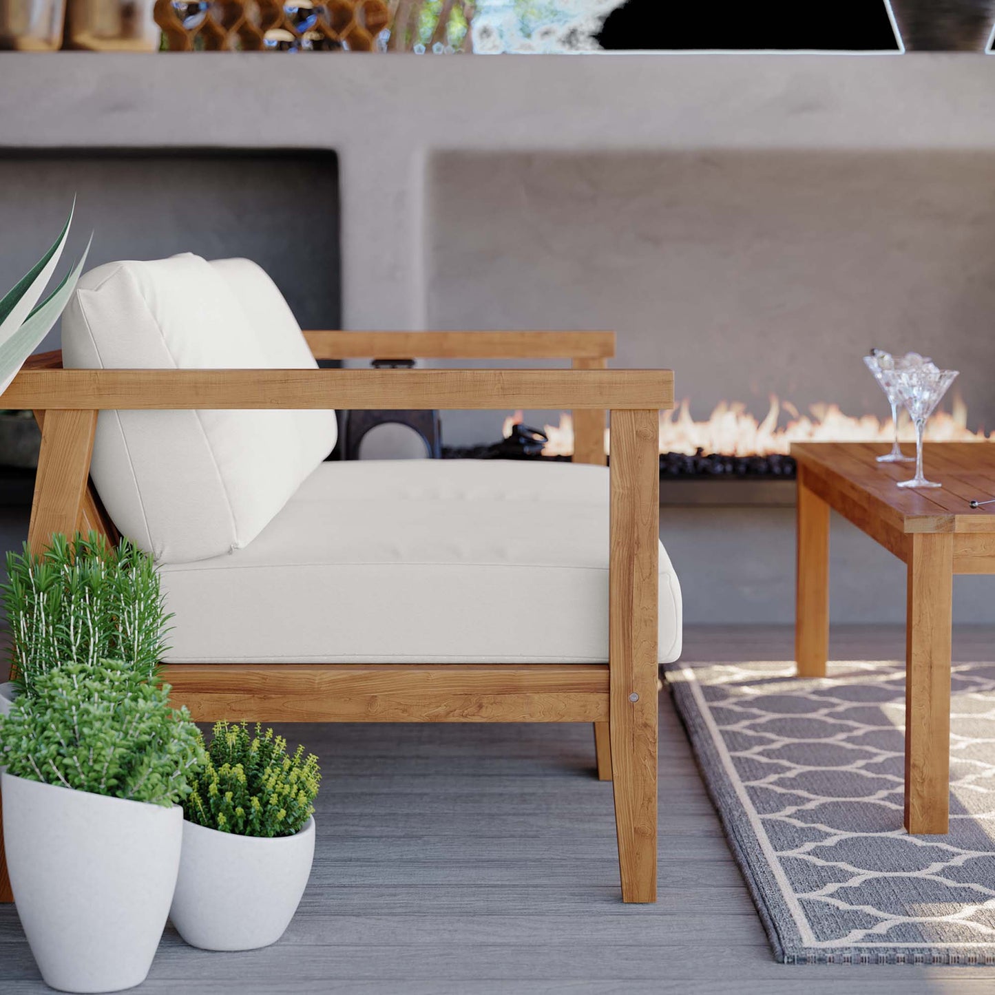 Fable Outdoor Patio Teak Wood 2-Seater Loveseat in Natural White