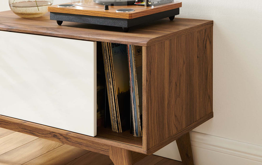 Verity Vinyl Record Display Stand in Walnut White