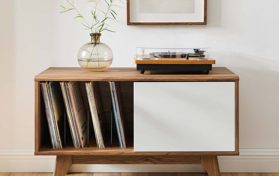 Verity Vinyl Record Display Stand in Walnut White