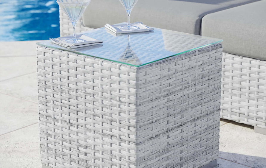 Sienna Outdoor Patio Side Table in Light Gray