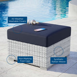 Sienna Outdoor Patio Ottoman in Light Gray Navy