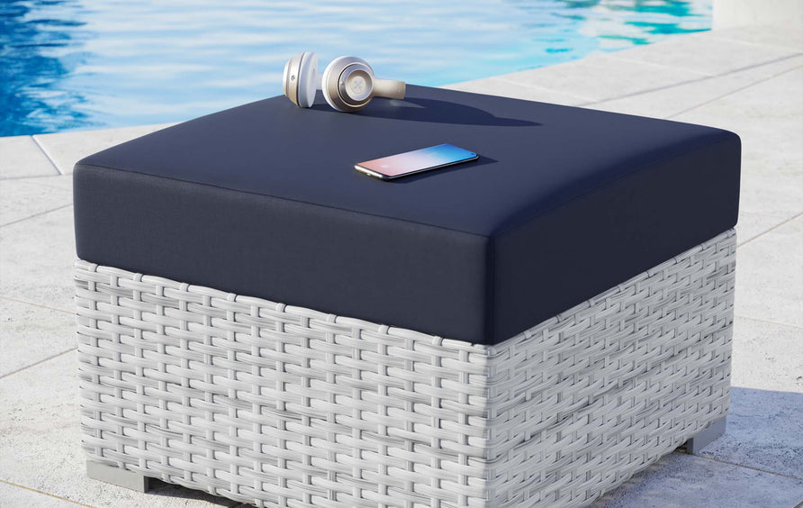 Sienna Outdoor Patio Ottoman in Light Gray Navy