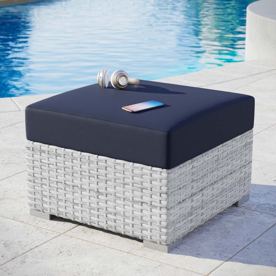 Sienna Outdoor Patio Ottoman in Light Gray Navy