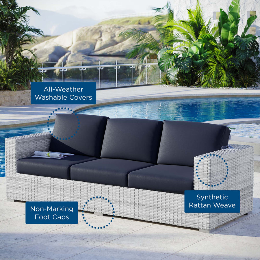 Sienna Outdoor Patio Sofa in Light Gray Navy