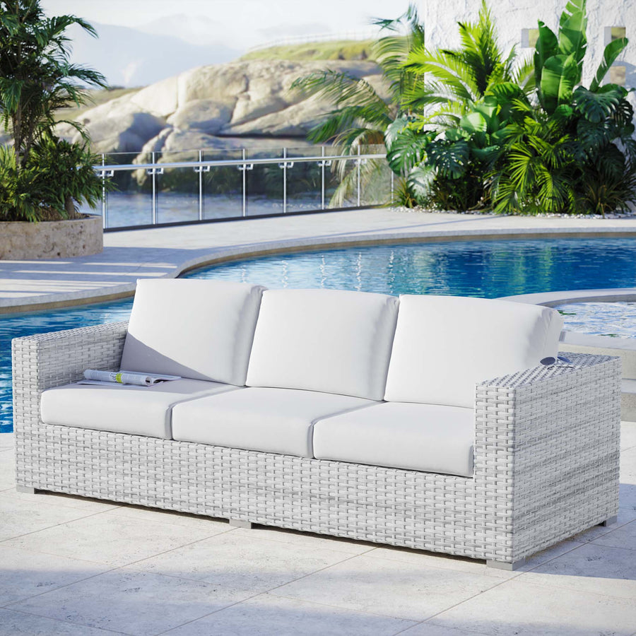 Sienna Outdoor Patio Sofa in Light Gray White