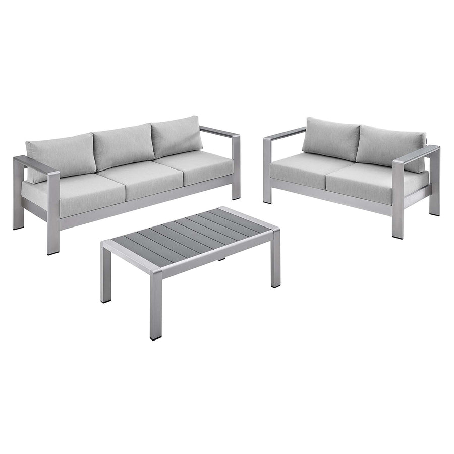 Marlow 3 Piece Sunbrella® Fabric Outdoor Patio Aluminum Set in Silver Gray