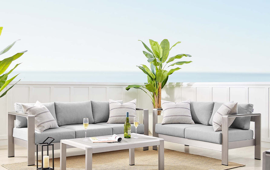 Marlow 3 Piece Sunbrella® Fabric Outdoor Patio Aluminum Set in Silver Gray