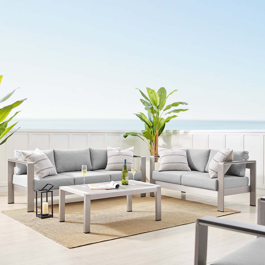 Marlow 3 Piece Sunbrella® Fabric Outdoor Patio Aluminum Set in Silver Gray