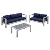 Marlow 3 Piece Sunbrella® Fabric Outdoor Patio Aluminum Set in Silver Navy