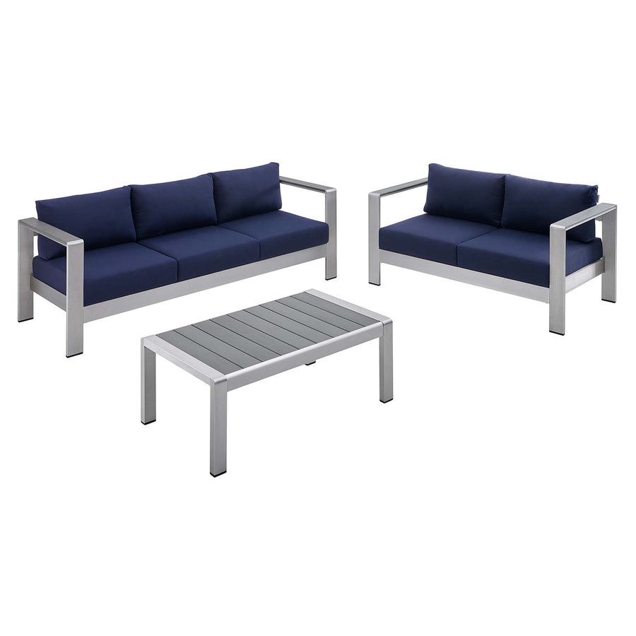 Marlow 3 Piece Sunbrella® Fabric Outdoor Patio Aluminum Set in Silver Navy