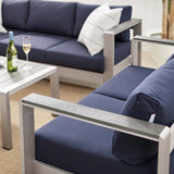 Marlow 3 Piece Sunbrella® Fabric Outdoor Patio Aluminum Set in Silver Navy