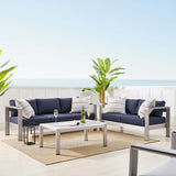 Marlow 3 Piece Sunbrella® Fabric Outdoor Patio Aluminum Set in Silver Navy