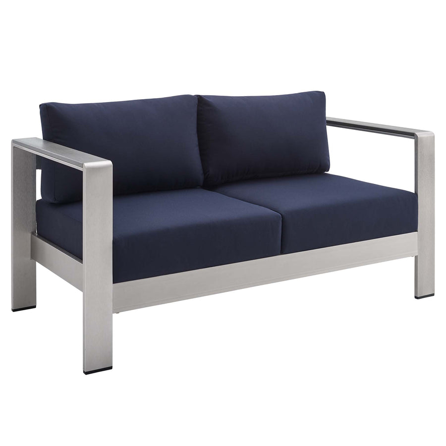 Marlow 3 Piece Sunbrella® Fabric Outdoor Patio Aluminum Set in Silver Navy