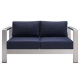 Marlow 3 Piece Sunbrella® Fabric Outdoor Patio Aluminum Set in Silver Navy