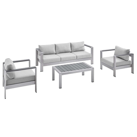Shore 4 Piece Sunbrella® Fabric Outdoor Patio Aluminum Set in Silver Gray