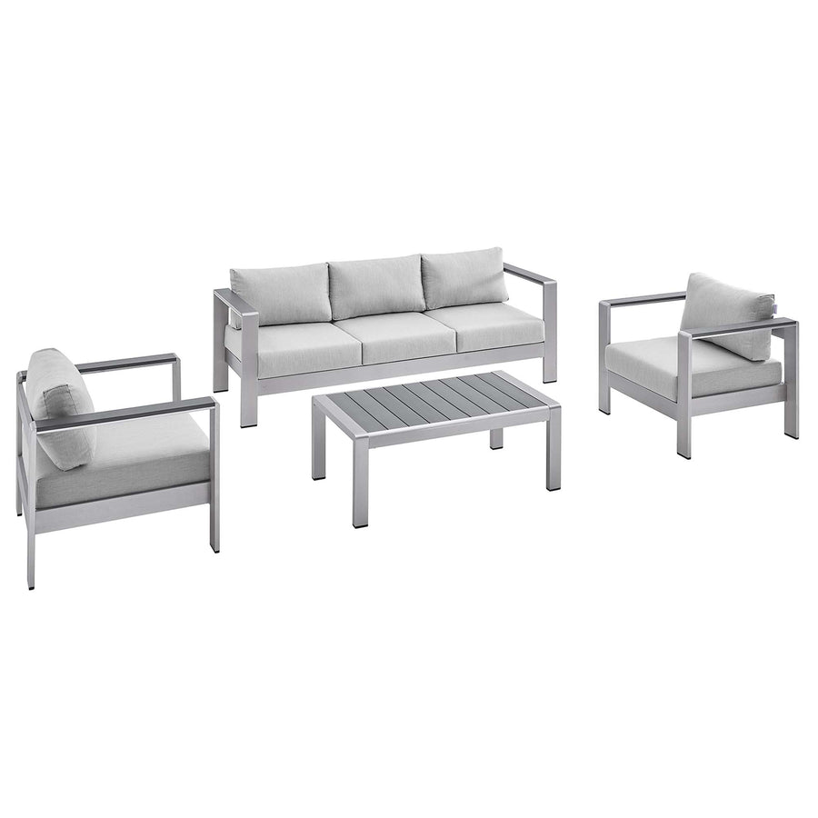 Marlow 4 Piece Sunbrella® Fabric Outdoor Patio Aluminum Set in Silver Gray