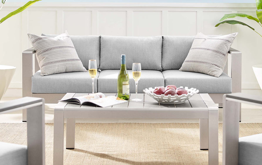 Marlow 4 Piece Sunbrella® Fabric Outdoor Patio Aluminum Set in Silver Gray