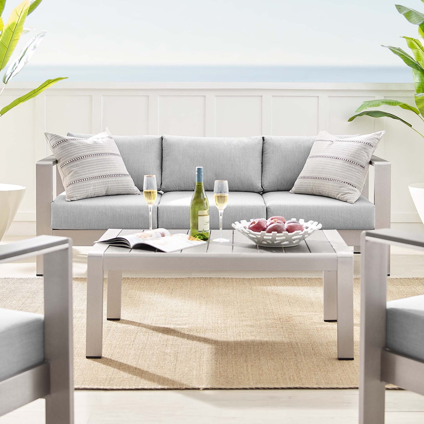 Shore 4 Piece SunbrellaÂ® Fabric Outdoor Patio Aluminum Set by Furniture For America