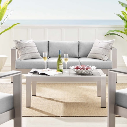 Shore 4 Piece Sunbrella® Fabric Outdoor Patio Aluminum Set in Silver Gray