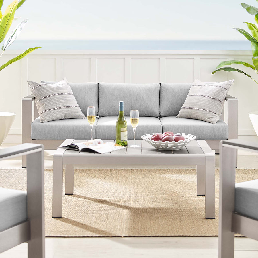 Marlow 4 Piece Sunbrella® Fabric Outdoor Patio Aluminum Set in Silver Gray