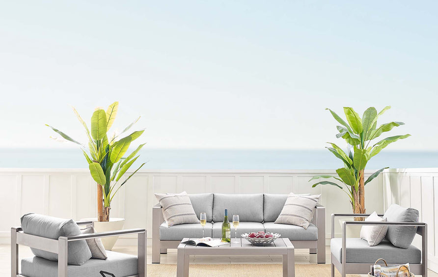 Marlow 4 Piece Sunbrella® Fabric Outdoor Patio Aluminum Set in Silver Gray