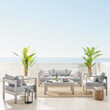 Marlow 4 Piece Sunbrella® Fabric Outdoor Patio Aluminum Set in Silver Gray
