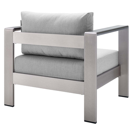 Shore 4 Piece Sunbrella® Fabric Outdoor Patio Aluminum Set in Silver Gray