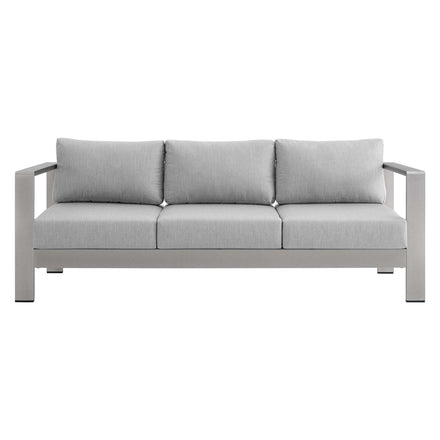 Shore 4 Piece Sunbrella® Fabric Outdoor Patio Aluminum Set in Silver Gray