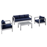 Marlow 4 Piece Sunbrella® Fabric Outdoor Patio Aluminum Set in Silver Navy