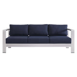 Marlow 4 Piece Sunbrella® Fabric Outdoor Patio Aluminum Set in Silver Navy