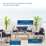 Marlow 4 Piece Sunbrella® Fabric Outdoor Patio Aluminum Set in Silver Navy