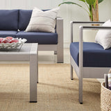 Marlow 4 Piece Sunbrella® Fabric Outdoor Patio Aluminum Set in Silver Navy