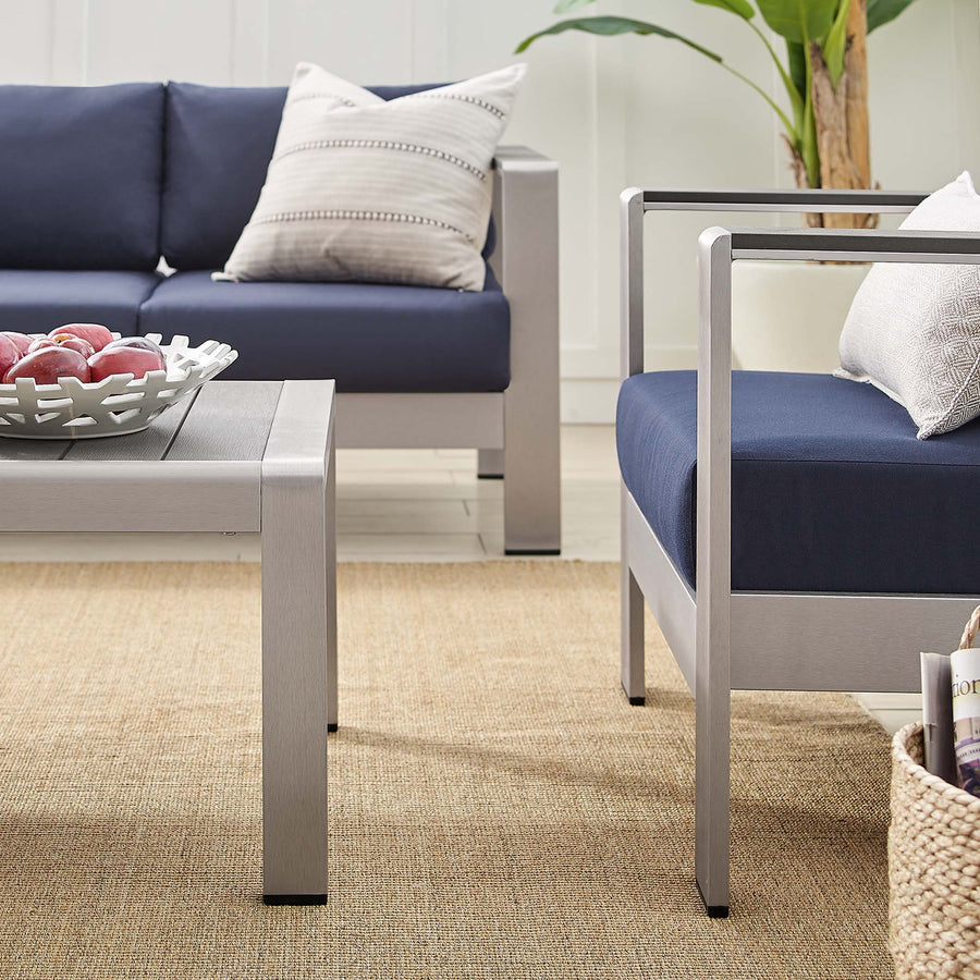 Marlow 4 Piece Sunbrella® Fabric Outdoor Patio Aluminum Set in Silver Navy