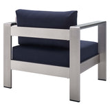 Marlow 4 Piece Sunbrella® Fabric Outdoor Patio Aluminum Set in Silver Navy