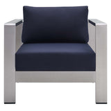 Marlow 4 Piece Sunbrella® Fabric Outdoor Patio Aluminum Set in Silver Navy