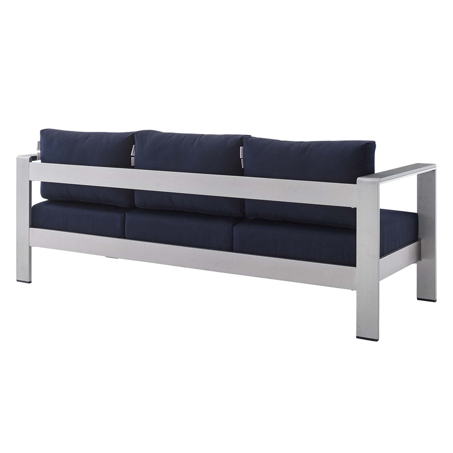 Marlow 4 Piece Sunbrella® Fabric Outdoor Patio Aluminum Set in Silver Navy