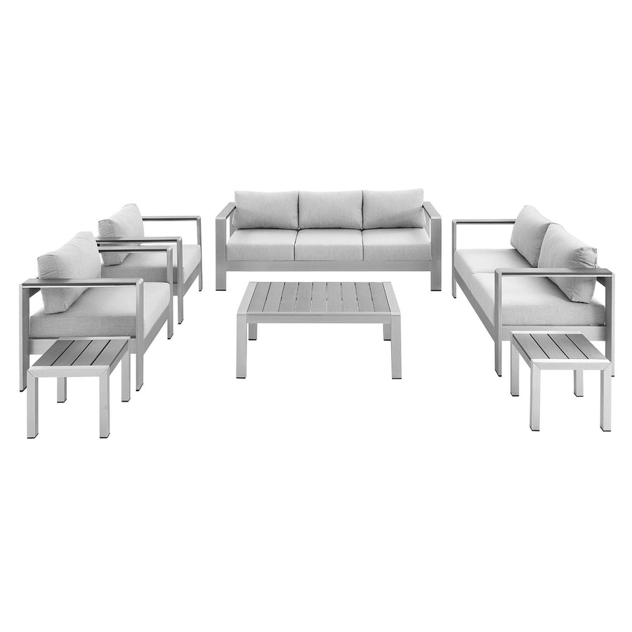 Marlow 7 Piece Sunbrella® Fabric Outdoor Patio Aluminum Set in Silver Gray