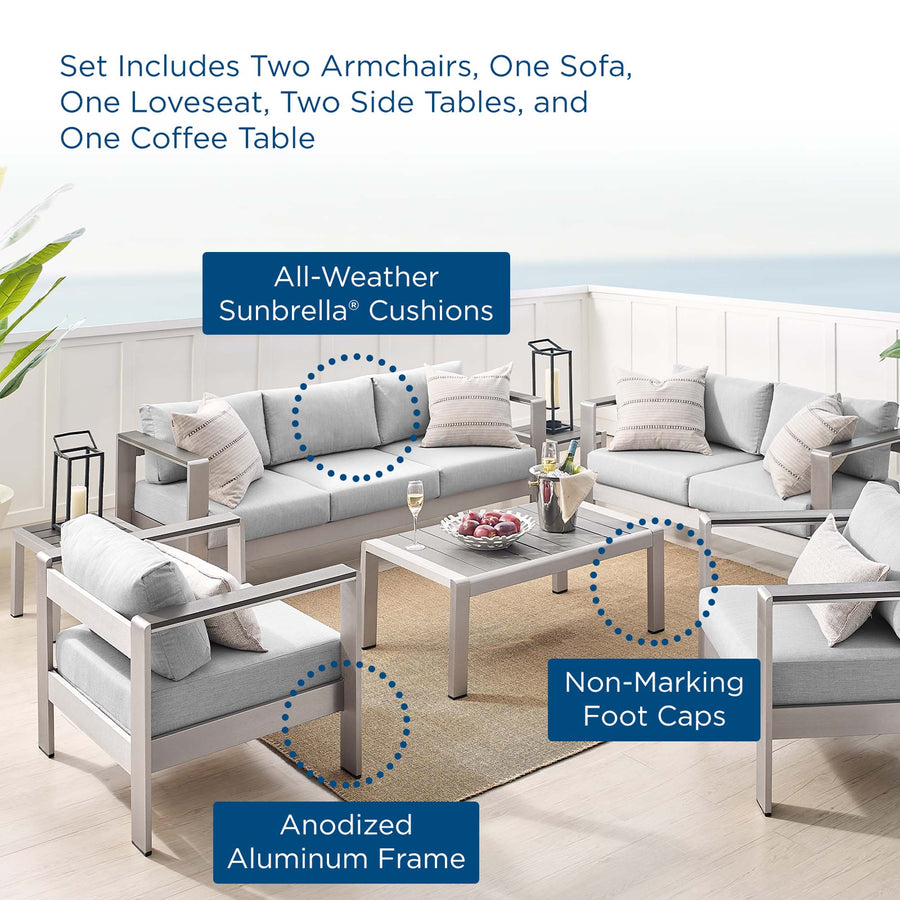 Marlow 7 Piece Sunbrella® Fabric Outdoor Patio Aluminum Set in Silver Gray