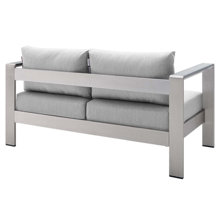 Shore 7 Piece Sunbrella® Fabric Outdoor Patio Aluminum Set in Silver Gray