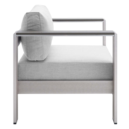 Shore 7 Piece Sunbrella® Fabric Outdoor Patio Aluminum Set in Silver Gray