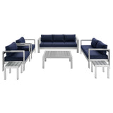 Marlow 7 Piece Sunbrella® Fabric Outdoor Patio Aluminum Set in Silver Navy