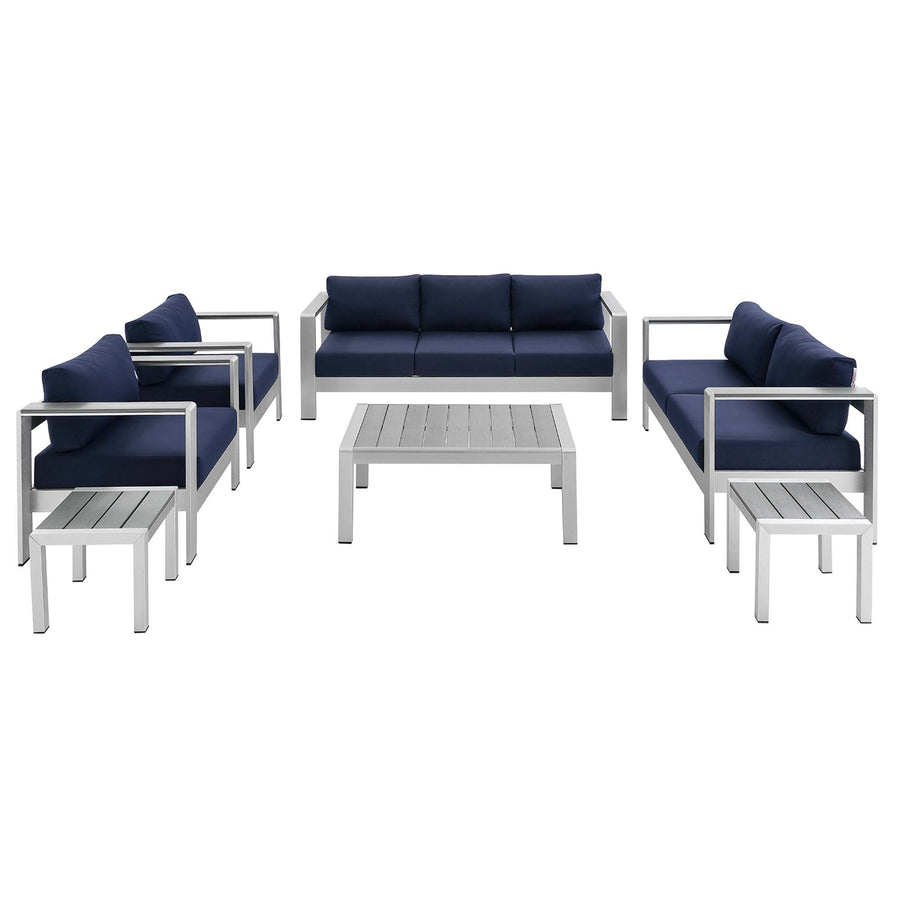 Marlow 7 Piece Sunbrella® Fabric Outdoor Patio Aluminum Set in Silver Navy