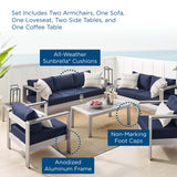 Marlow 7 Piece Sunbrella® Fabric Outdoor Patio Aluminum Set in Silver Navy