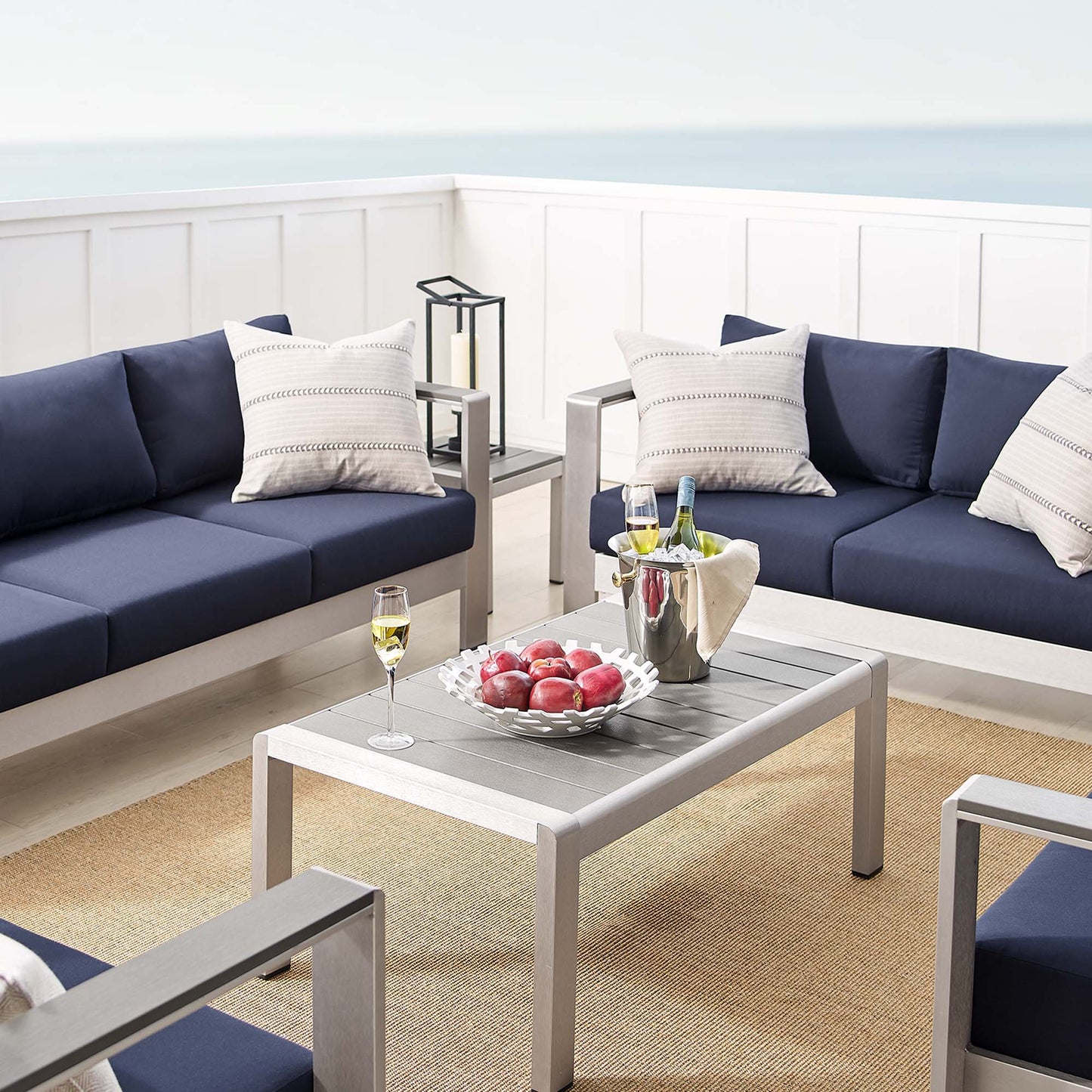 Shore 7 Piece SunbrellaÂ® Fabric Outdoor Patio Aluminum Set by Furniture For America